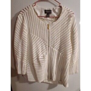 Chicos Travellers Cream 3/4 Sleeve Zip Up Light Jacket Sz L
